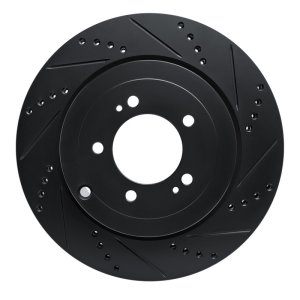 Mitsubishi Lancer Brake Rotor (1) - Rear Right - R1 Concepts - Drilled & Slotted - Black - `08-`15